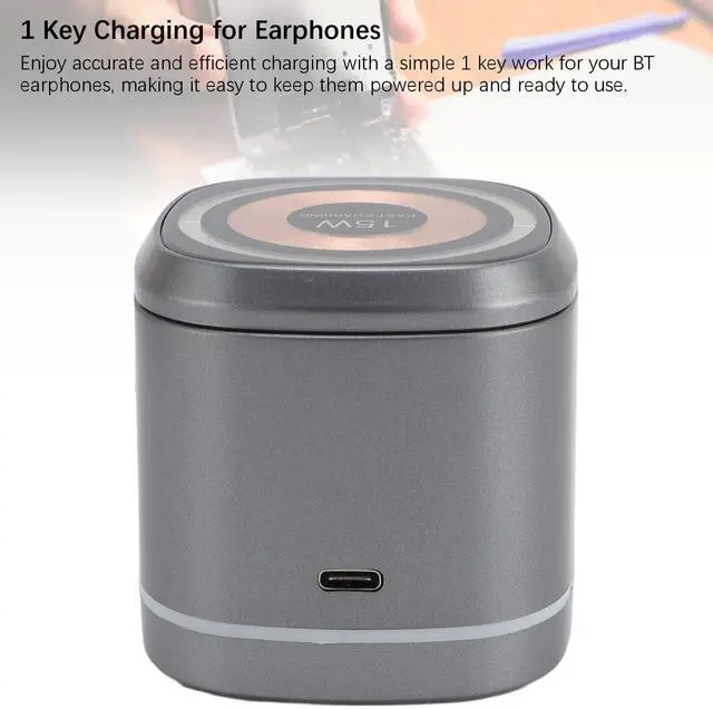 Alt view image 3 of 5 - Wireless Charger, 3 in 1 Fast Charging Station with 15W Output, Strong Magnetic Alignment, Hidden Earbud Pad for Smartphone Smartwatch Earphones