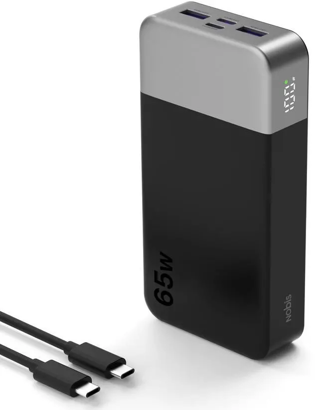Main image of NOBIS Portable Charger, 65W 20000mAh Power Bank Fast Charging PD QC, 2 USB-C(in/Out) & 2 USB-A Battery Pack with Digital Display for Laptop Phone 17 Tablet Earbuds