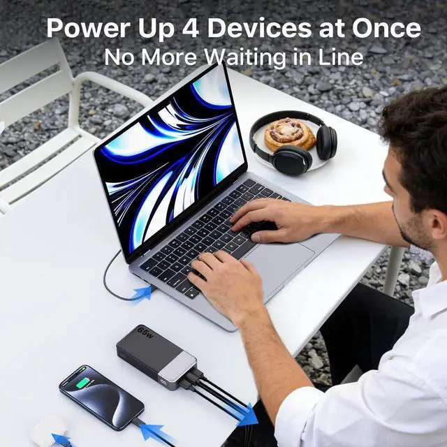 Alt view image 4 of 5 - NOBIS Portable Charger, 65W 20000mAh Power Bank Fast Charging PD QC, 2 USB-C(in/Out) & 2 USB-A Battery Pack with Digital Display for Laptop Phone 17 Tablet Earbuds