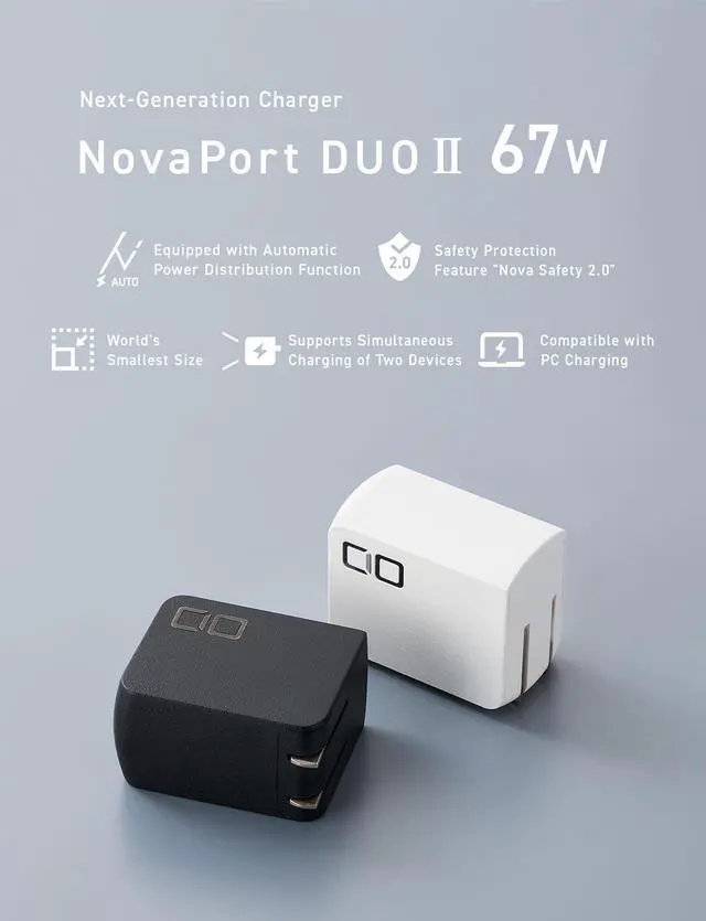 Alt view image 2 of 4 - CIO 65W Dual USB-C Charger Block, Compact 65W GaN USB-C Wall Charger for Laptop/Phone/Tablet, 2-Port Fast Charging Adapter, 67W Max Output, Charging Block, NovaPort Duo II 67W2C (Black)