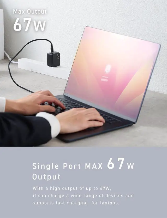 Alt view image 3 of 4 - CIO 65W Dual USB-C Charger Block, Compact 65W GaN USB-C Wall Charger for Laptop/Phone/Tablet, 2-Port Fast Charging Adapter, 67W Max Output, Charging Block, NovaPort Duo II 67W2C (Black)