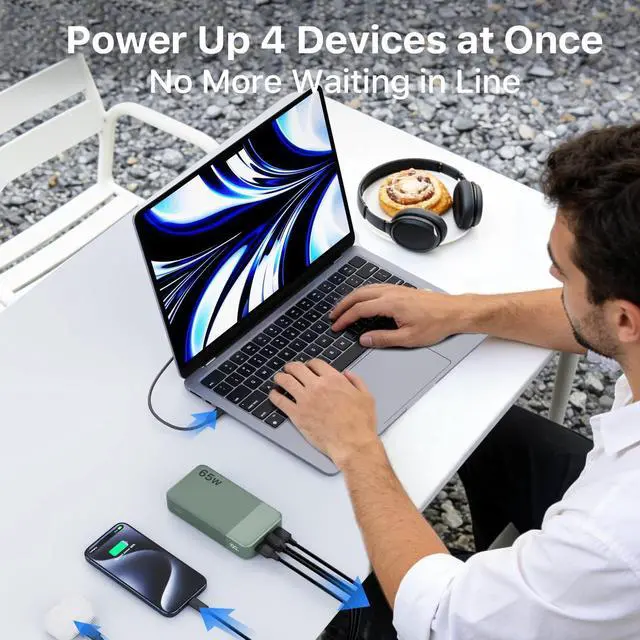 Alt view image 4 of 5 - NOBIS Portable Charger, 65W 20000mAh Power Bank Fast Charging PD QC, 2 USB-C(in/Out) & 2 USB-A Battery Pack with Digital Display for Laptop Phone 17 Tablet Earbuds