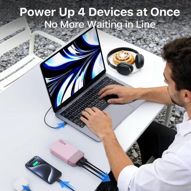 Alt view image 4 of 5 - NOBIS Portable Charger, 65W 20000mAh Power Bank Fast Charging PD QC, 2 USB-C(in/Out) & 2 USB-A Battery Pack with Digital Display for Laptop Phone 17 Tablet Earbuds