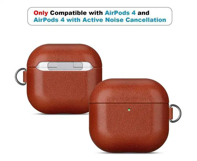 Alt view image 2 of 5 - Lopie Leather Case for AirPods 4 and AirPods 4 with Active Noise Cancellation, Handmade Full Grain Leather Case with Carabiner, Protective Hard Shell Cover for Gen 4 AirPods 2024 - Black