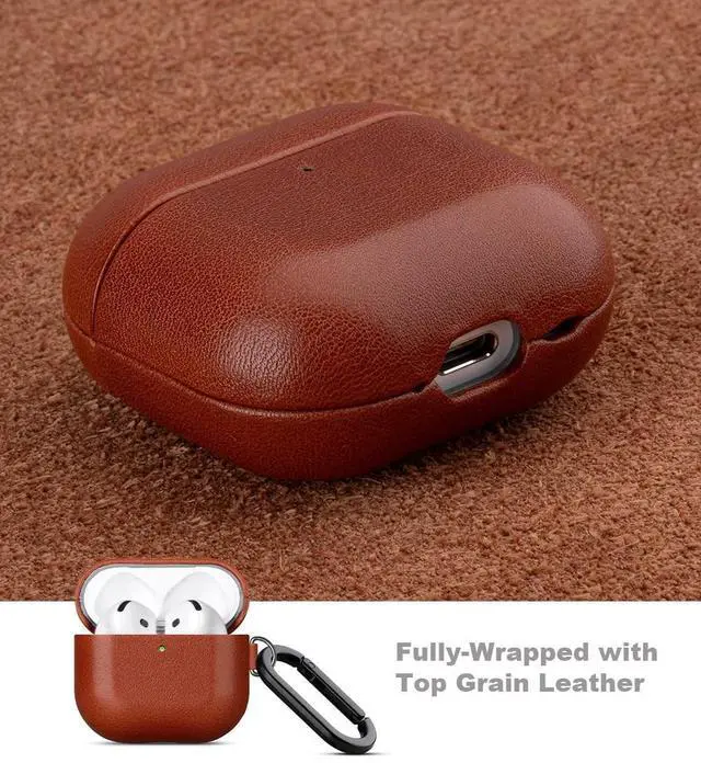 Alt view image 4 of 5 - Lopie Leather Case for AirPods 4 and AirPods 4 with Active Noise Cancellation, Handmade Full Grain Leather Case with Carabiner, Protective Hard Shell Cover for Gen 4 AirPods 2024 - Black