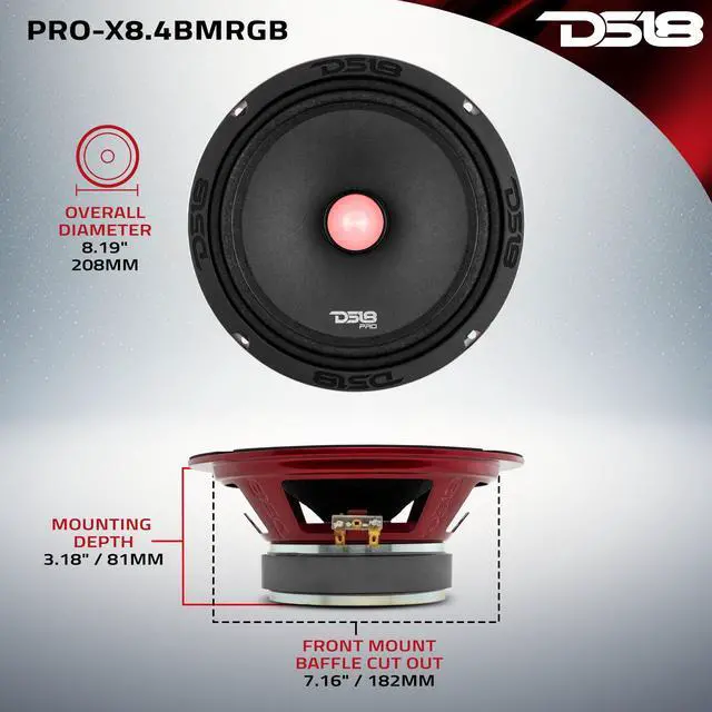 Alt view image 3 of 5 - DS18 PRO-X8.4BMRGB Loudspeaker with RGB Light Bullet - 8", Midrange, 550W Max, 275W RMS, 4 Ohms - Premium Quality Audio Door Speakers for Car or Truck Stereo Sound System (1 Speaker), Black