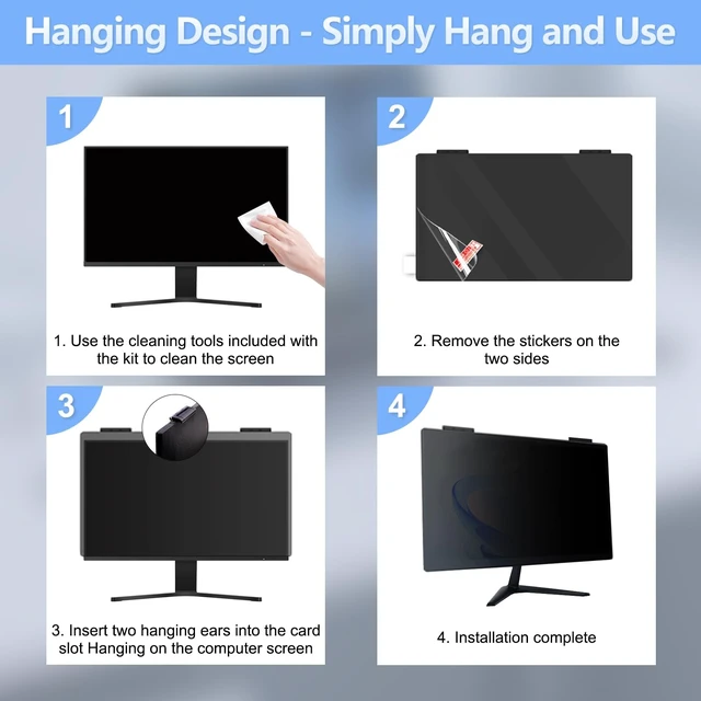 Alt view image 5 of 5 - 24 Inch Privacy Screen for Computer Monitor Hanging Removable 16:9 (1 Pack)
