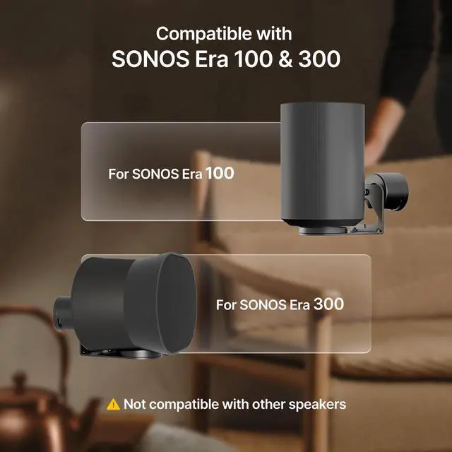 Alt view image 2 of 5 - PEGZONE Adjustable Speaker Wall Mount for Sonos Era 100 and Era 300, Flexible Angle Adjustment, Surround Sound Speaker Wall Bracket Compatible with Sonos Era Speakers,1 Pair,Black