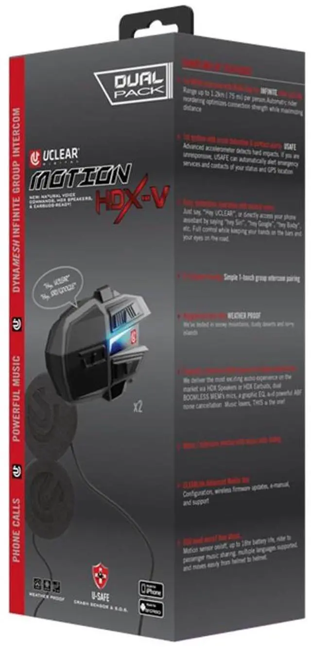 Main image of UCLEAR Digital Motion HDX-V Bluetooth Helmet Communication System - Dual Kit