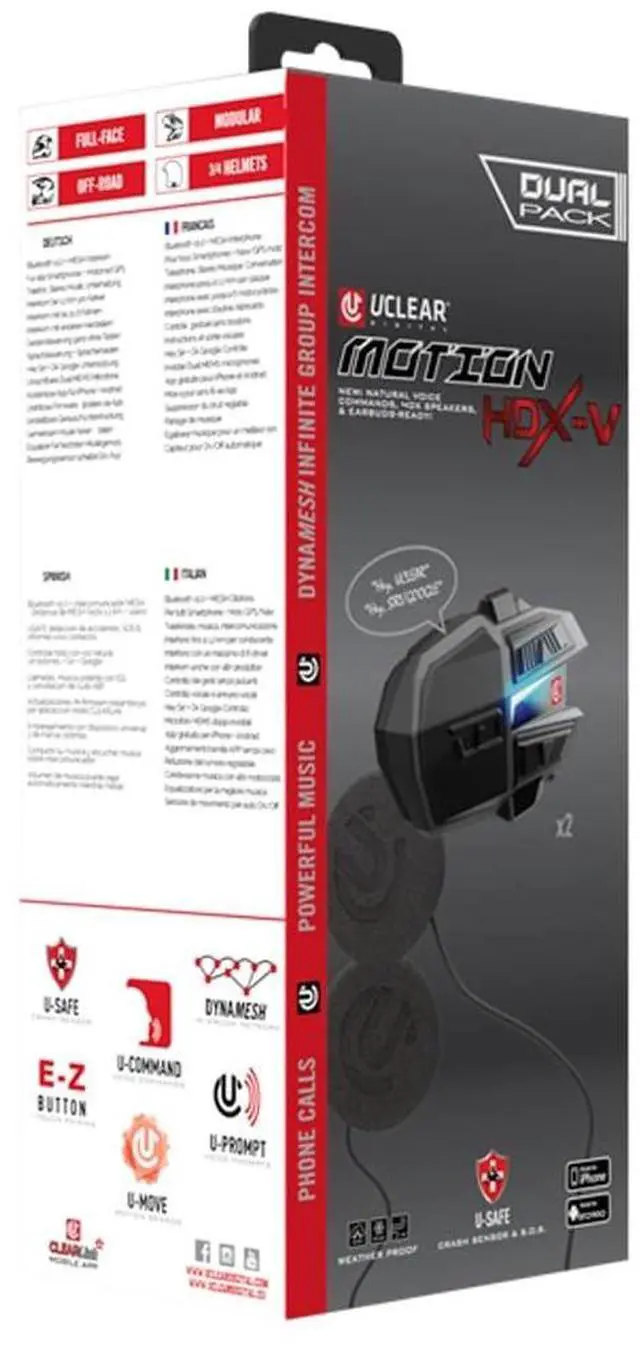 Alt view image 2 of 5 - UCLEAR Digital Motion HDX-V Bluetooth Helmet Communication System - Dual Kit