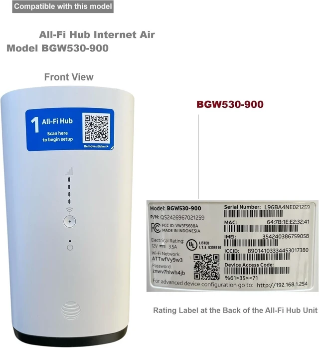 Alt view image 2 of 5 - AC Adapter Compatible with AT&T All-Fi Hub Internet Air Model BGW530-900