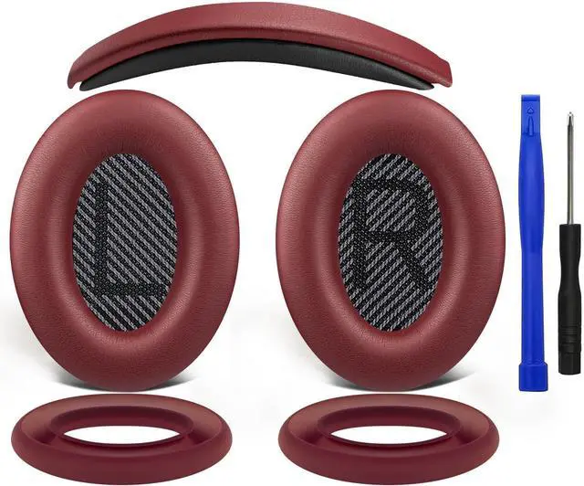 Main image of SOULWIT Replacement Kit for Bose QuietComfort QC35/QC35 ii Over-Ear Headphones, Ear Pads Cushions + Headband + Silicone Earpads Cover Protector - Burgundy
