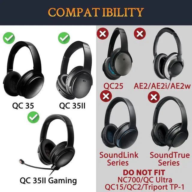 Alt view image 2 of 3 - SOULWIT Replacement Kit for Bose QuietComfort QC35/QC35 ii Over-Ear Headphones, Ear Pads Cushions + Headband + Silicone Earpads Cover Protector - Burgundy