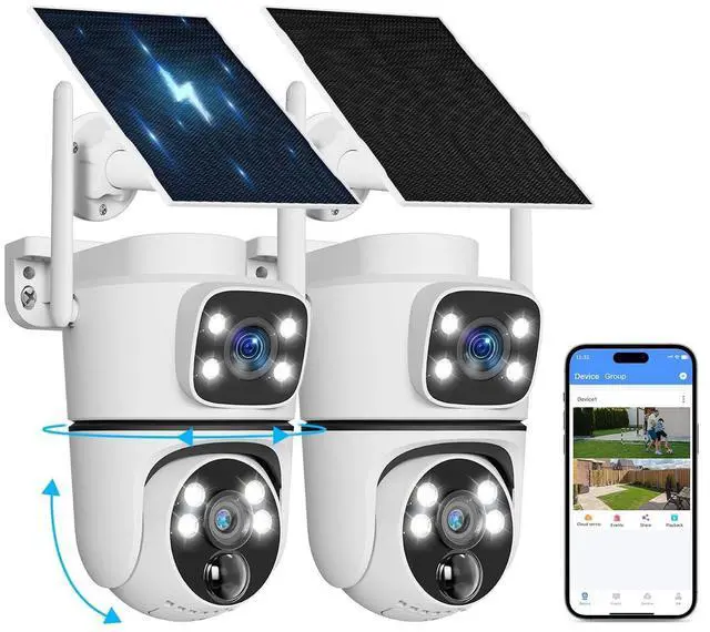 Main image of (2026 New) Solar Security Camera Outdoor 2 Pack, 4MP Dual-Lens (Fixed + PTZ), 130 Wide View, AI Human Detection, 2.4/5.8GHz Dual-Band WiFi, Solar Powered, Free App No Monthly Fee, Color Night Vision