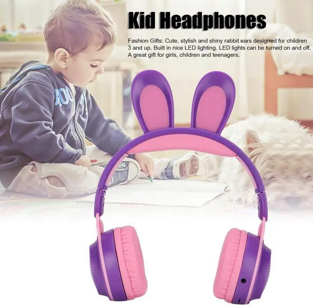 Alt view image 2 of 5 - Foldable Bluetooth 5.0 Headphones with Microphone Cute Rabbit Ear Over Ear Headphones for Teens Adults, 12 Hours of Listening Time, TF/Aux, Built in 7