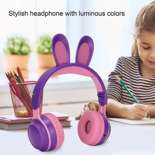 Alt view image 3 of 5 - Foldable Bluetooth 5.0 Headphones with Microphone Cute Rabbit Ear Over Ear Headphones for Teens Adults, 12 Hours of Listening Time, TF/Aux, Built in 7