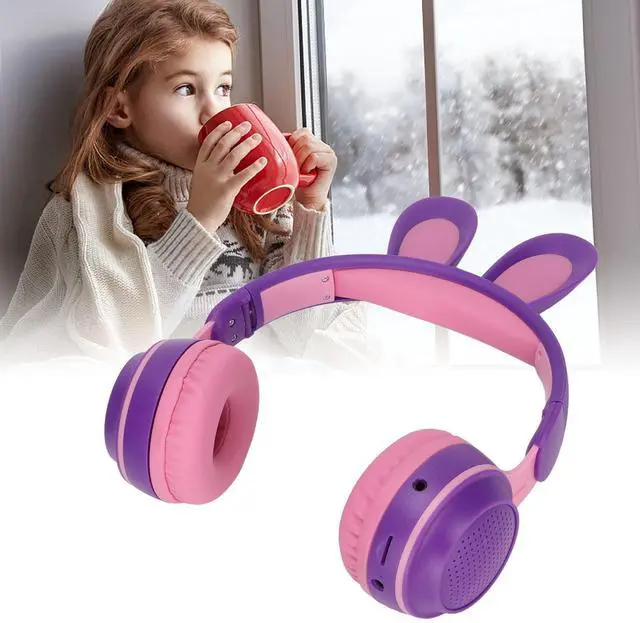 Alt view image 4 of 5 - Foldable Bluetooth 5.0 Headphones with Microphone Cute Rabbit Ear Over Ear Headphones for Teens Adults, 12 Hours of Listening Time, TF/Aux, Built in 7