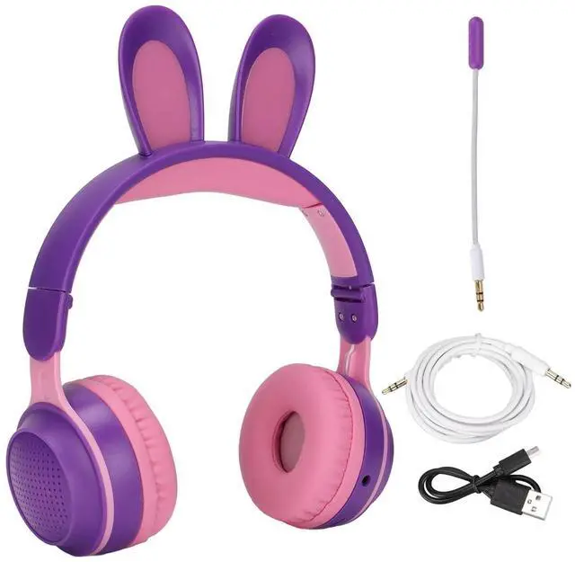 Alt view image 5 of 5 - Foldable Bluetooth 5.0 Headphones with Microphone Cute Rabbit Ear Over Ear Headphones for Teens Adults, 12 Hours of Listening Time, TF/Aux, Built in 7
