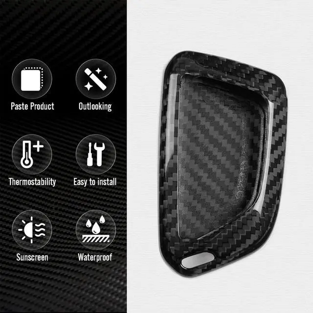 Alt view image 4 of 5 - G Brand Genuine Carbon Fiber for Chevrolet Corvette C8 Key Fob Case Cover 2020 2021 2022 (Red, Black) Keyless Entry Shell Trim (Black)