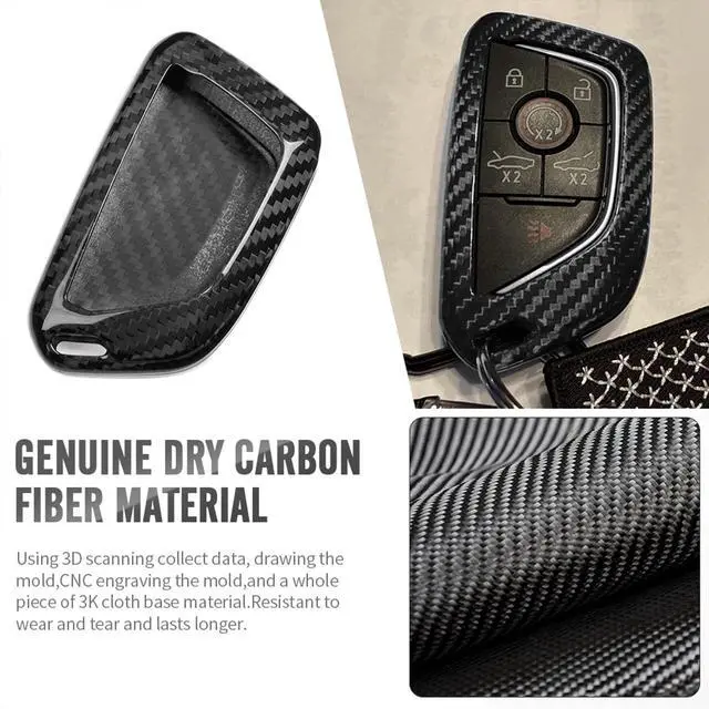 Alt view image 5 of 5 - G Brand Genuine Carbon Fiber for Chevrolet Corvette C8 Key Fob Case Cover 2020 2021 2022 (Red, Black) Keyless Entry Shell Trim (Black)