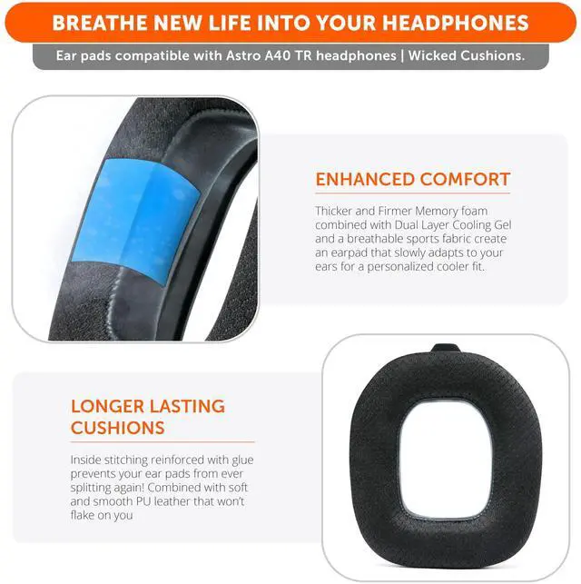 Alt view image 4 of 5 - WC Mod Kit A40 Cooling Gel Earpads + Headband Replacement Compatible with Astro A40 Gen 4 & A40 TR by Wicked Cushions ^^ Enhanced Comfort, Cooling & Durability ^^ Black