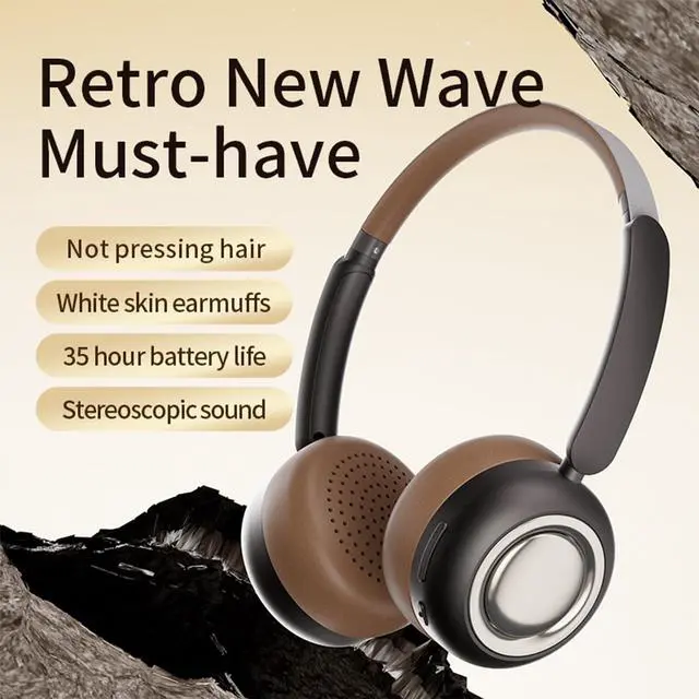 Alt view image 2 of 5 - auvstar Wireless Over-Ear Headphones with Active Noise Cancelling, 35-Hour Battery, Bluetooth 5.2, Hi-Fi Stereo, Foldable Design, Comfortable Earmuffs - Brown