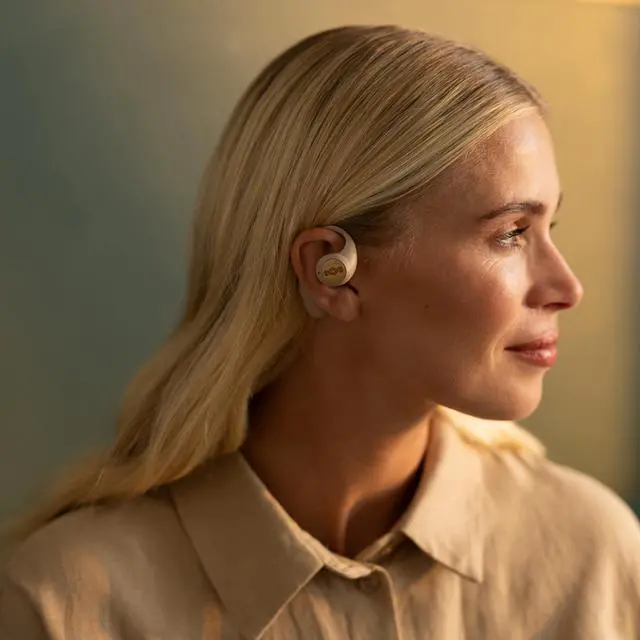 Alt view image 2 of 5 - House of Marley Liberate Open-Ear True Wireless Earbuds, 20 Hrs Total Playtime, Quick Charge, Built-in Microphones, 12mm Drivers, Sustainable and Eco-Friendly Design (Cream)