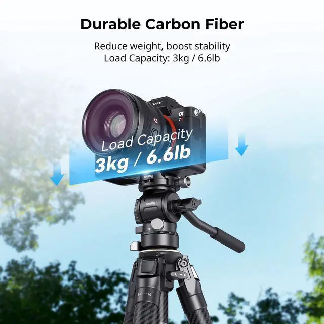Alt view image 5 of 5 - SmallRig Portable Carbon Fiber Travel Tripod Kit, 61.8'' Video Camera Tripod Monopod Video Head, Built-in QR Plate for Arca, Switchable Centre Column, Max Load 3kg / 6.6lb for Cameras, DSLR
