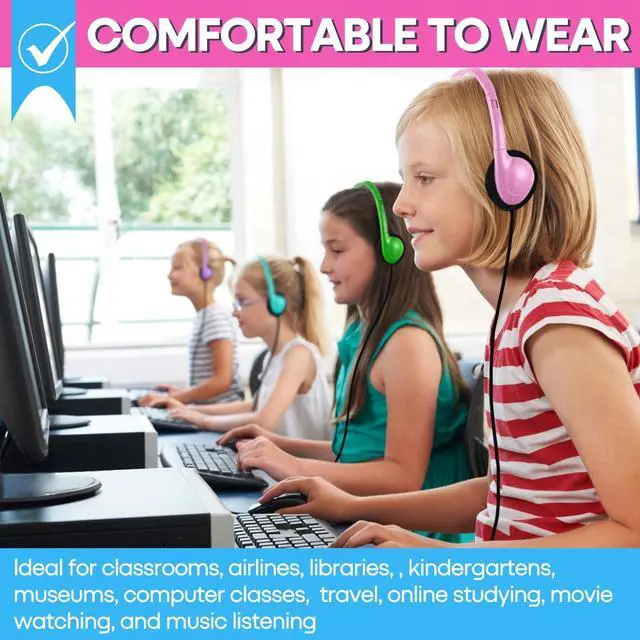 Alt view image 5 of 5 - Gaosen Bulk Class Set Headphones 30 Pack for Classroom Students KidsAdjustable School Earphones On Ear with 3.5mm Jack for Teachers Children Toddler Boys Girls Teens Adult(GS857, Mixed)