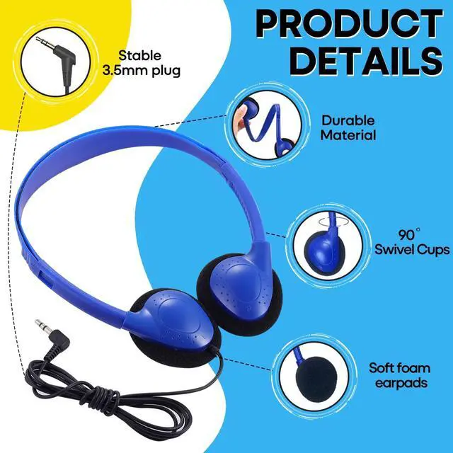 Alt view image 3 of 5 - Gaosen Bulk Class Set Headphones 30 Pack for Classroom Students KidsAdjustable School Earphones On Ear with 3.5mm Jack for Teachers Children Toddler Boys Girls Teens Adult(GS857, Mixed)