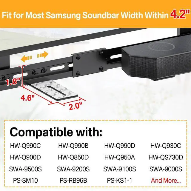 Alt view image 2 of 5 - Soundbar TV Mount for Samsung Soundbar TV Mounts HW-Q990C/HW-Q990D/Q930C/HW-Q930B/HW-Q930D and More - Height Adjustable Bracket for Samsung Sound bar Mounting WR Speaker Wall Mounts & Remo