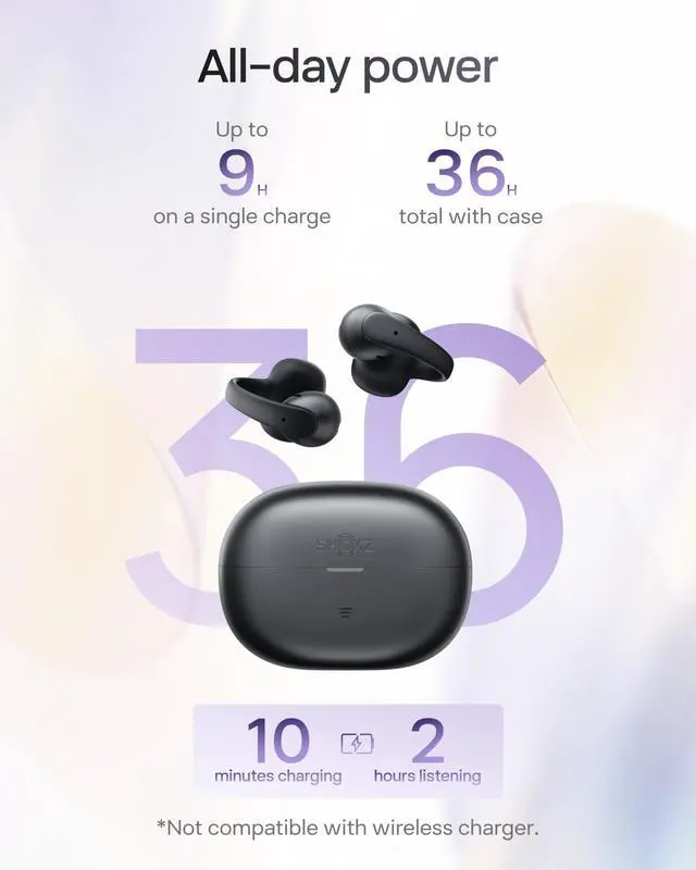 Alt view image 2 of 5 - SHOKZ OpenDots Air - Open-Ear, Clip-On Earbuds - Bluetooth 6.1, Up to 36 Hours of Listening, Interchangeable Earbuds, Touch Controls, Dual AI Noise-Canceling Microphones, IP55, Bassphere Technology
