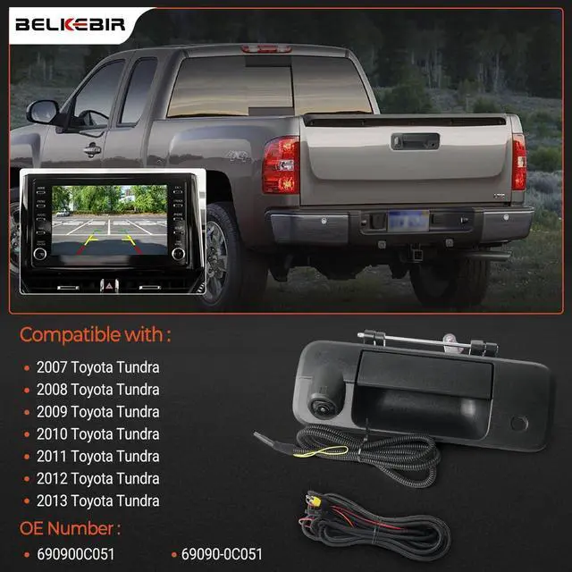 Alt view image 2 of 5 - Tailgate Handle Backup Camera Compatible with 2007-2013 Toyota Tundra, Tailgate Latch Door Handle with Rear View Reverse Camera RCA Connector Backup Kit Replaces# 81214, 690900C051, 69090-0C051