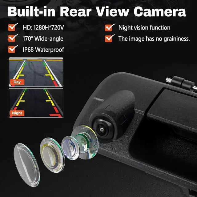 Alt view image 3 of 5 - Tailgate Handle Backup Camera Compatible with 2007-2013 Toyota Tundra, Tailgate Latch Door Handle with Rear View Reverse Camera RCA Connector Backup Kit Replaces# 81214, 690900C051, 69090-0C051