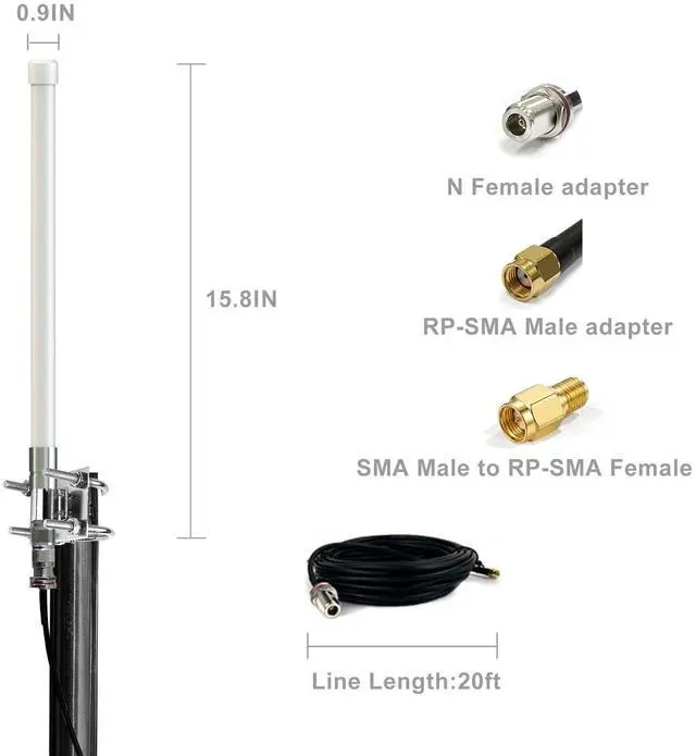 Alt view image 4 of 5 - Waterproof 5.8dBi Meshtastic LoRa 915mhz Omnidirectional Fiberglass Antenna with 20ft Low Loss Cable, Suitable for Heltec V3 V4 Meshtastic LoRa32 RAK Module Board & Sensecap Solar Node