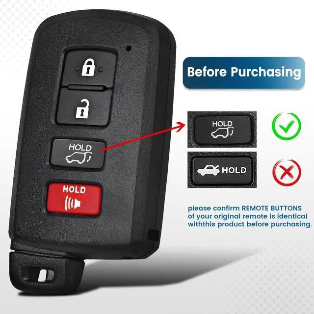 Alt view image 3 of 5 - Keyecu Replacement Smart Remote Car Key Fob for Toyota RAV4 2013-2018 HYQ14FBA 281451-0020G 89904-0R080 89904-42070 314.3MHz 4Buttons