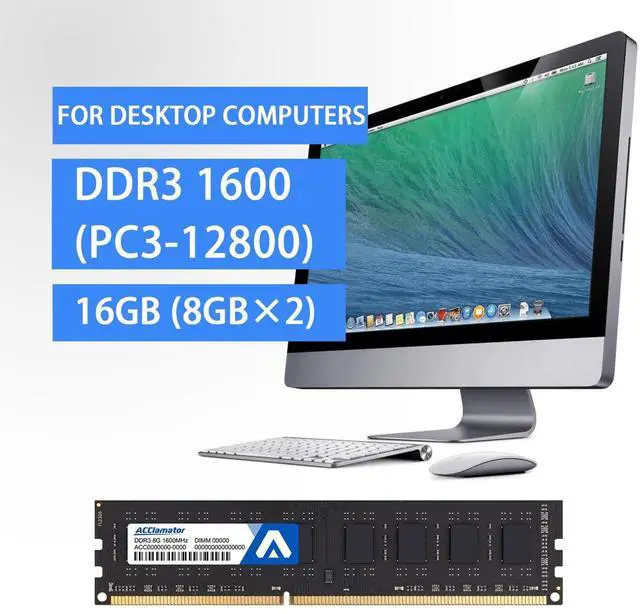 Alt view image 2 of 5 - Acclamator DDR3 16GB (2x8GB) 1600MHz (PC3-12800) CL11 1.5V Non-ECC Unbuffered 240-pin UDIMM PC Computer Desktop Memory Module Ram Upgrade