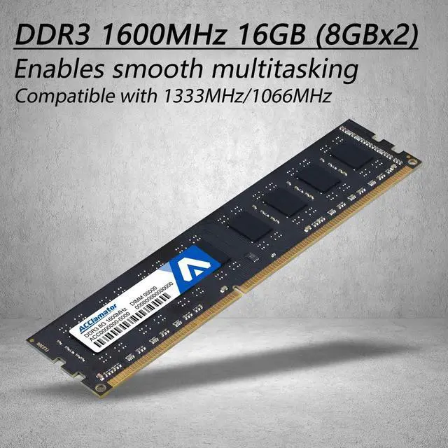 Alt view image 5 of 5 - Acclamator DDR3 16GB (2x8GB) 1600MHz (PC3-12800) CL11 1.5V Non-ECC Unbuffered 240-pin UDIMM PC Computer Desktop Memory Module Ram Upgrade