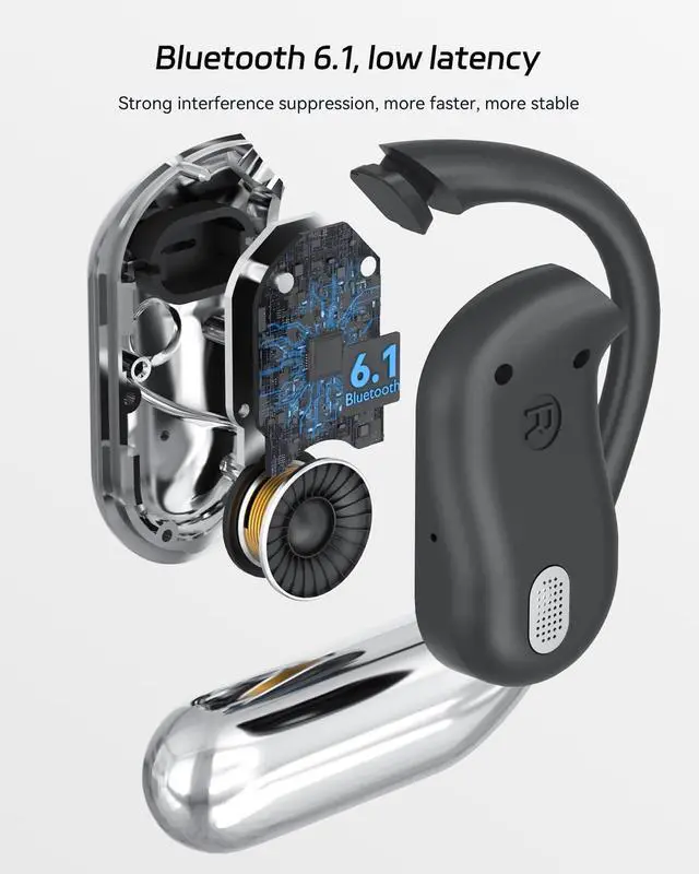 Alt view image 4 of 4 - SANOTO Open Ear Earbuds, Bluetooth Headphones with Smart Digital Display, Open Ear Headphones with Ear Hooks, 50H Playtime, Touch Control, ENC Mic, Wireless Earbuds for Workout Travel Working