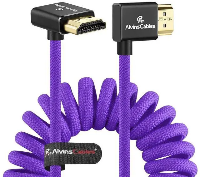 Main image of Alvin's Cables 8K HDMI 2.1 Cable 48Gbps 8K@60Hz 4K@120Hz High-Speed Braided Coiled Cable for Sony FS5 FS7 FX9,BMPCC,for Canon C300 C500,for Atomos Ninja,for Feelworld,Right to Up Angle Purple