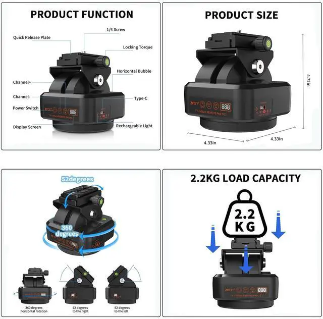 Alt view image 2 of 5 - ZTIANFOTO YT-1500 Pro Auto Motorized Rotating Panoramic Head with Remote Control AI Intelligent Follow Function and Live Function Support 2kg70.5 Ounce Camera Phone Pan Tilt Video Tripod Head