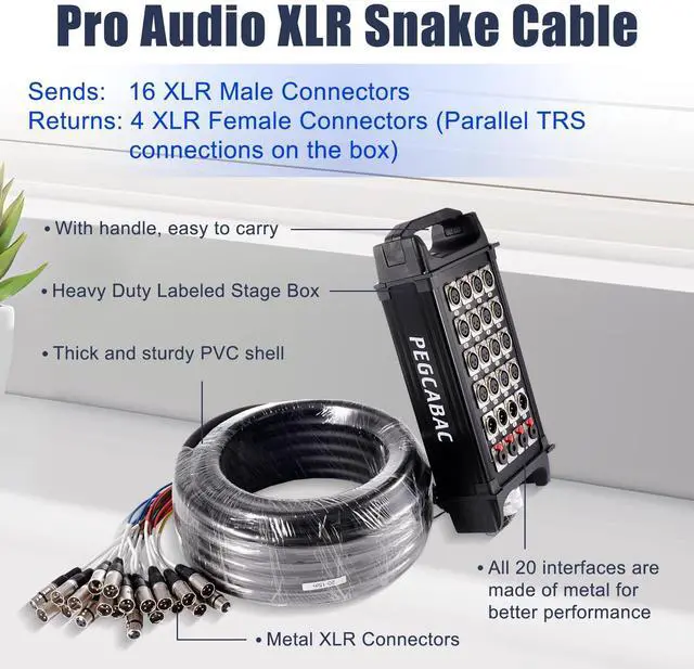 Alt view image 3 of 5 - pegcabac 16 Channel 50'Pro Stage XLR Snake Cable with XLR & 1/4" TRS Returns on The Box for Recording, Stage, Studio