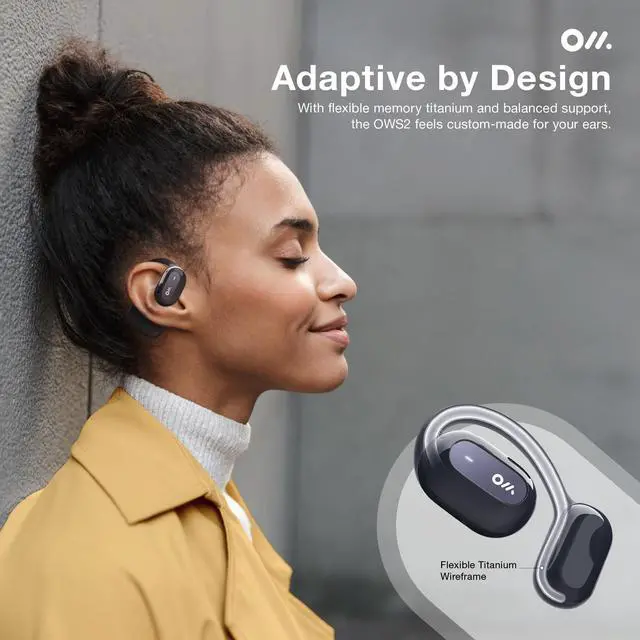 Alt view image 3 of 5 - Oladance OWS2 Open Ear Wireless Headphones, Memory Titanium Frame, Virtual Bass 2.0, 16.5mm Drivers, 19H Battery, IPX4 Waterproof, Touch Controls, Bluetooth 5.3, Multi-Point Pairing (Blue)