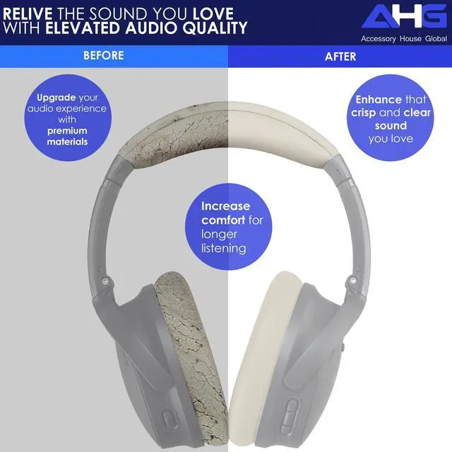 Alt view image 4 of 5 - AHG Accessory House Global Replacement QC Ear Pad and Headband Pad Kit Cushion. Compatible with Bose QuietComfort (2023) QC45 QCSE QC35 II Wireless Noise Cancelling Headphones (White Smoke)