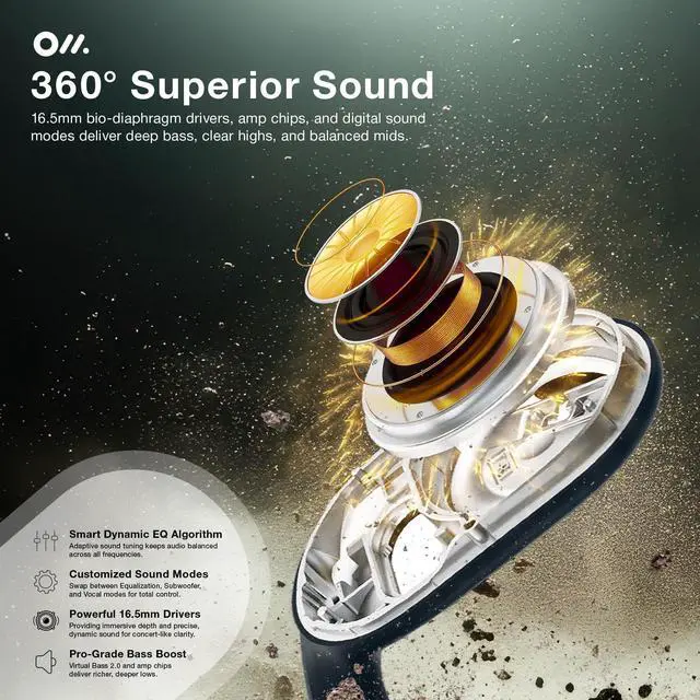 Alt view image 4 of 5 - Oladance OWS2 Open Ear Wireless Headphones, Memory Titanium Frame, Virtual Bass 2.0, 16.5mm Drivers, 19H Battery, IPX4 Waterproof, Touch Controls, Bluetooth 5.3, Multi-Point Pairing (Blue)