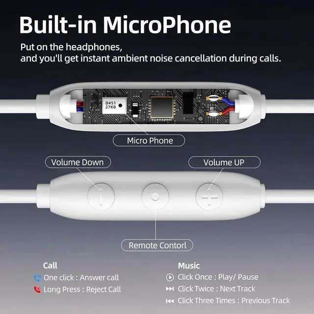 Alt view image 3 of 5 - Wired Active Call Noise Cancelling Earbuds (Dynamic & Balanced Armature)-Deep Rich Bass Hi-Fi Stereo In Ear Headphones,Balanced Super Bass Mids Highs Wired Earphone with Mic Noise Reduction(white)