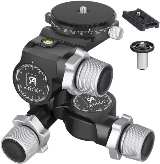 Main image of 3-Way Geared Tripod Head ARTCISE Professional Geared Tripod Head with Arca Type QR Plate and 360 Panoramic Arca Type QR Plate,Millimeter Micro-Adjustment,Full CNC Aluminum Alloy,Max Load 13lbs