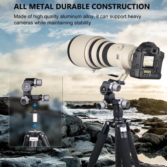 Alt view image 2 of 5 - 3-Way Geared Tripod Head ARTCISE Professional Geared Tripod Head with Arca Type QR Plate and 360 Panoramic Arca Type QR Plate,Millimeter Micro-Adjustment,Full CNC Aluminum Alloy,Max Load 13lbs