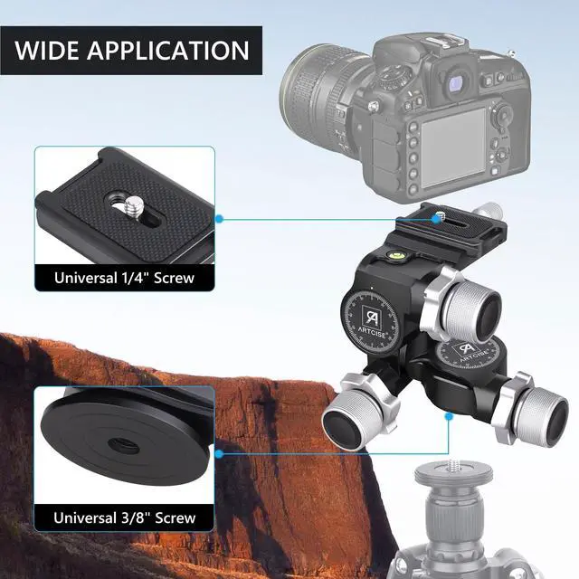 Alt view image 5 of 5 - 3-Way Geared Tripod Head ARTCISE Professional Geared Tripod Head with Arca Type QR Plate and 360 Panoramic Arca Type QR Plate,Millimeter Micro-Adjustment,Full CNC Aluminum Alloy,Max Load 13lbs