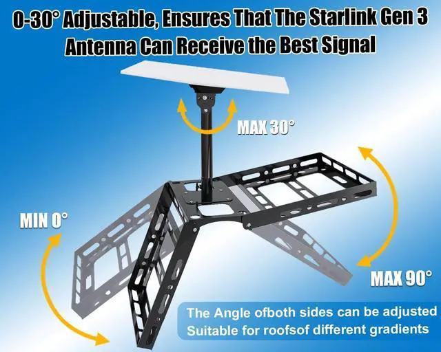 Alt view image 2 of 5 - Adjustable Starlink Gen 3 Roof Ridge Mount, Ybervont Starlink Mounting Kit Gen 3 with 0-30 Adjustable Starlink Gen 3 Pipe Adapter, Starlink Roof Mount Kit for Starlink Internet Kit Satellite, Black